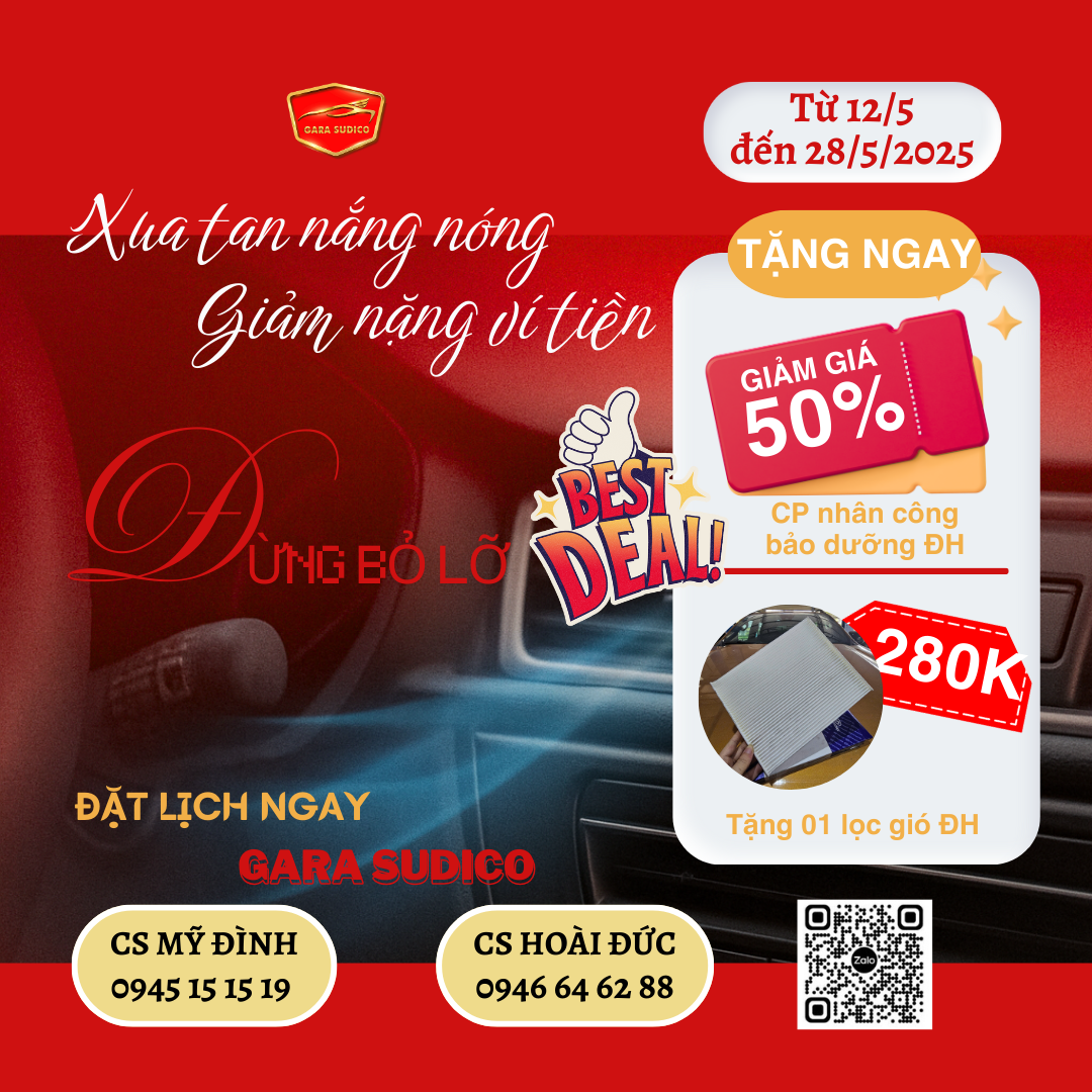 Bảo dưỡng điều hòa ô tô - Ưu đãi 50% tại Gara Sudico